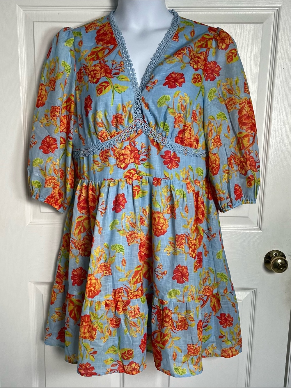 Davi & Dani Cottagecore Floral Lace Trim Tiered Ruffle Dress 1XL